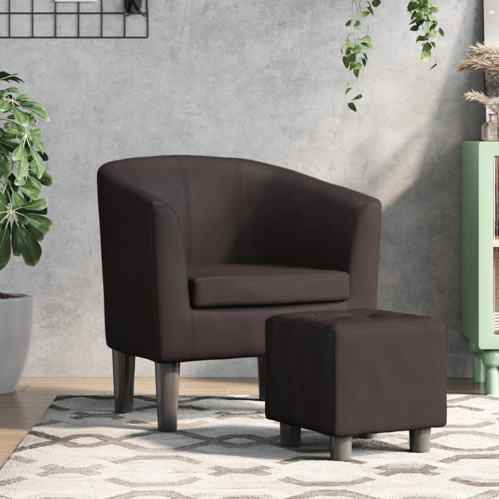 vidaXL Tub Chair with Footstool Brown Faux Leather-0