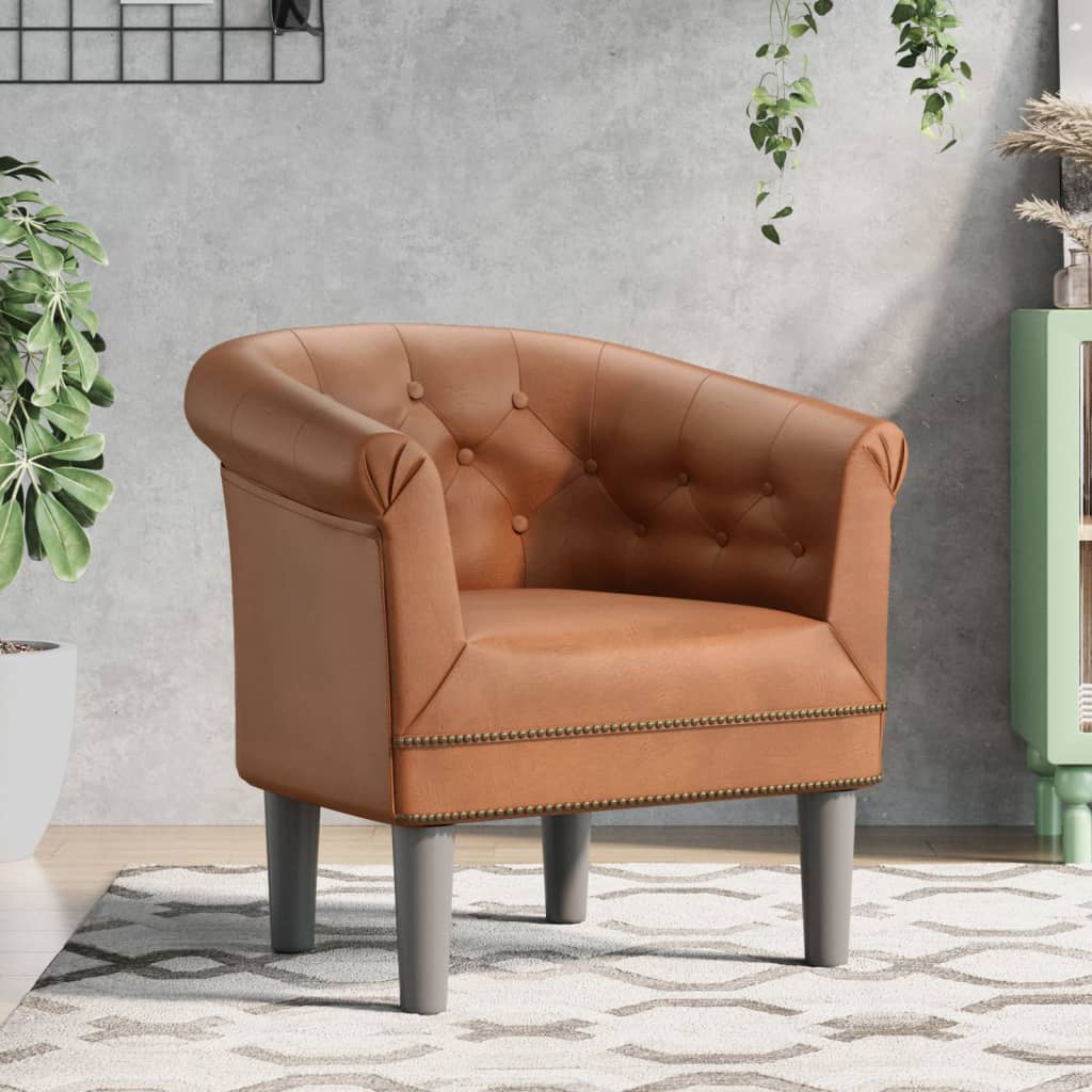 vidaXL Tub Chair Brown Faux Leather-0