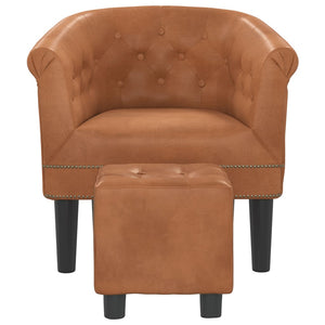 vidaXL Tub Chair with Footstool Brown Faux Leather-1