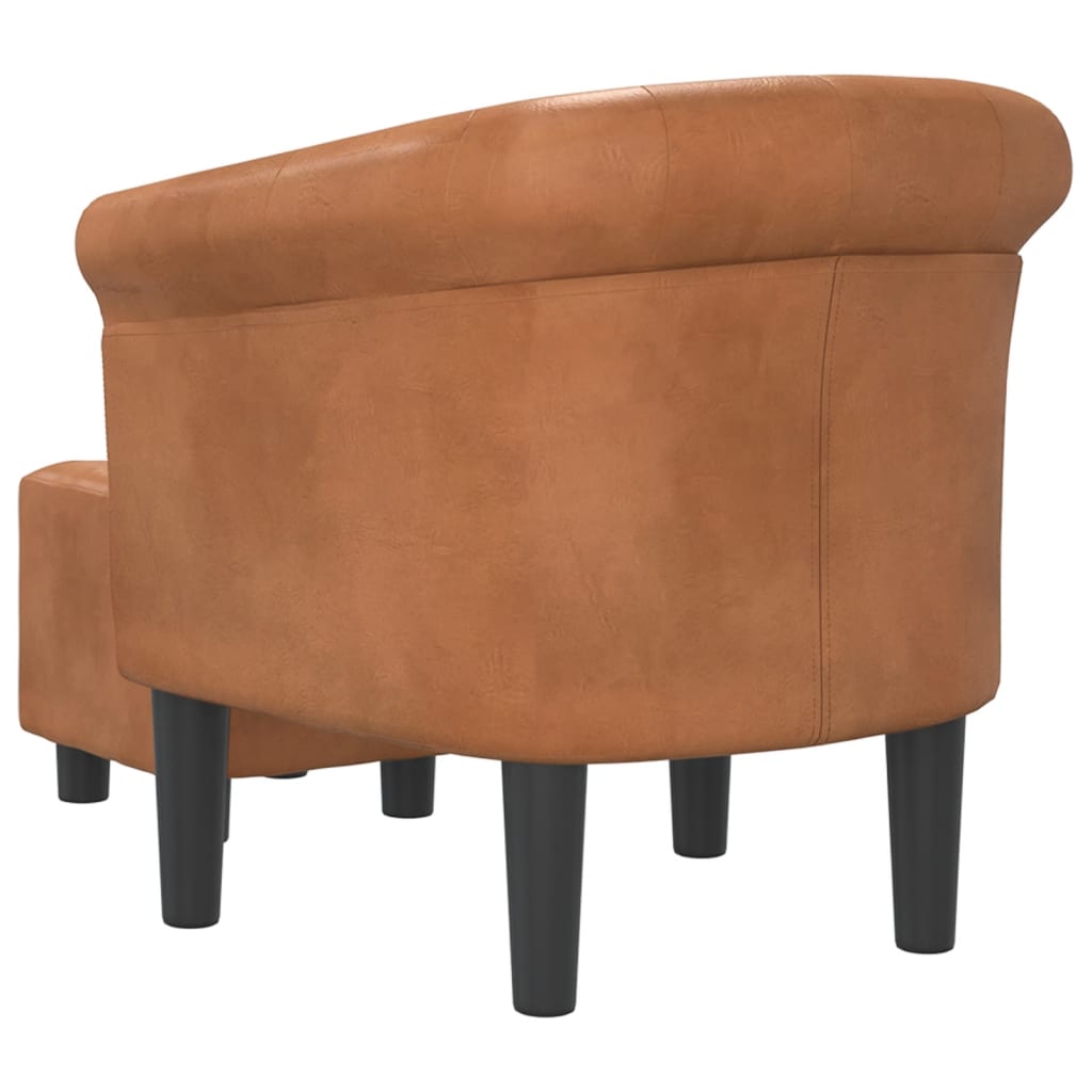 vidaXL Tub Chair with Footstool Brown Faux Leather-3