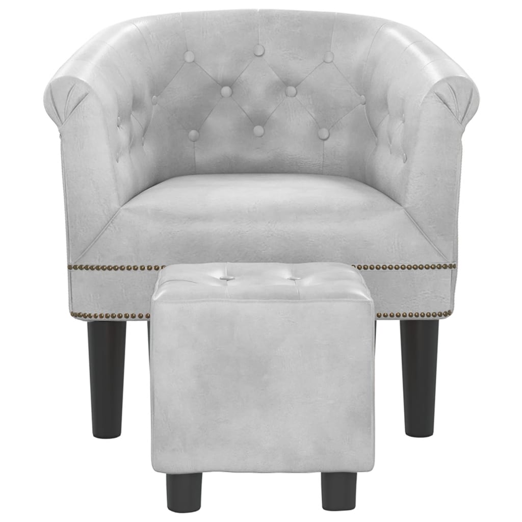 vidaXL Tub Chair with Footstool Silver Faux Leather-1