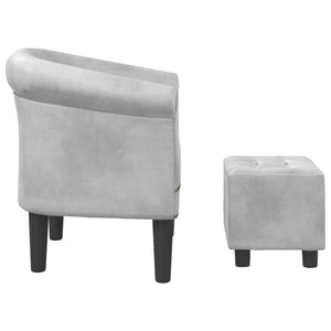 vidaXL Tub Chair with Footstool Silver Faux Leather-2