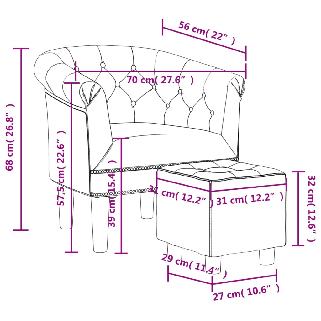 vidaXL Tub Chair with Footstool Silver Faux Leather-6