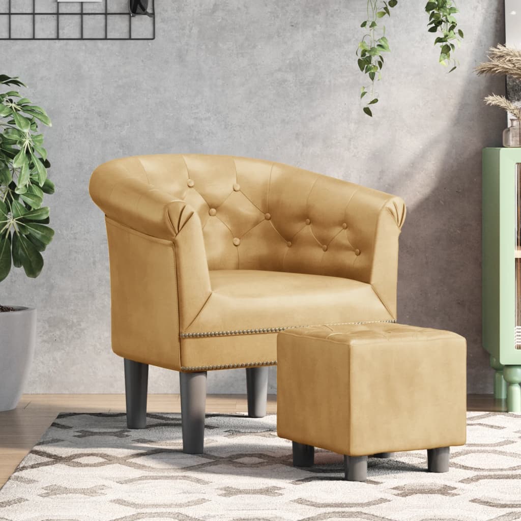 vidaXL Tub Chair with Footstool Gold Faux Leather-0