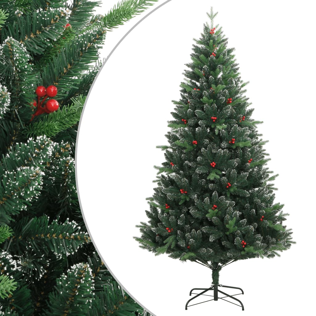 vidaXL Artificial Hinged Christmas Tree with Red Berries 59.1"-0