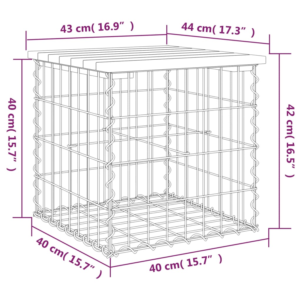 vidaXL Patio Bench Outdoor Park Bench Seating Gabion Design Solid Wood Pine-37