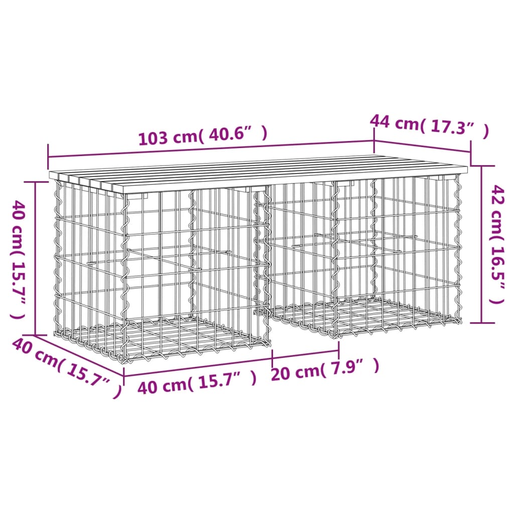 vidaXL Patio Bench Outdoor Park Bench Seating Gabion Design Solid Wood Pine-61