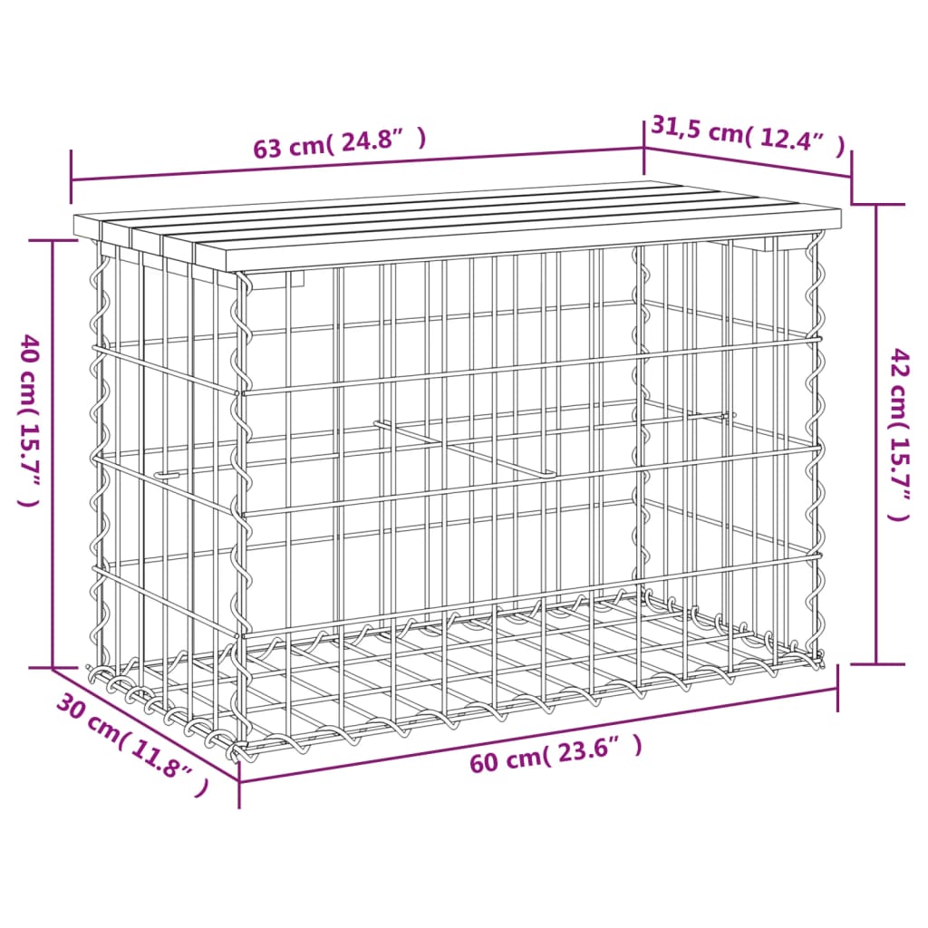 vidaXL Patio Bench Outdoor Park Bench Seating Gabion Design Solid Wood Pine-56