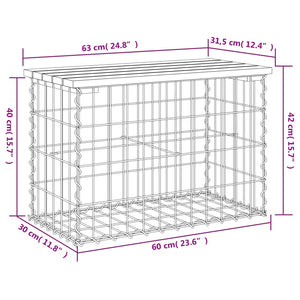 vidaXL Patio Bench Outdoor Park Bench Seating Gabion Design Solid Wood Pine-56