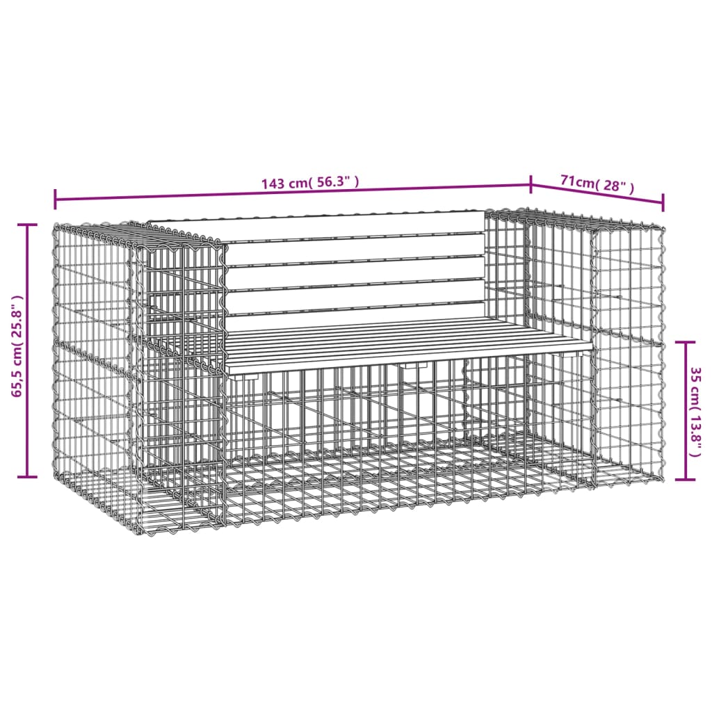 vidaXL Patio Bench Outdoor Park Bench Seating Gabion Design Solid Wood Pine-6