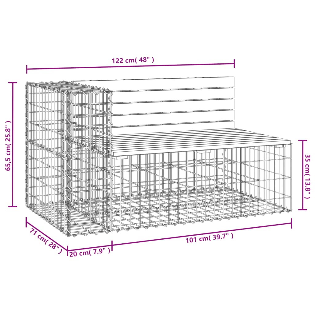 vidaXL Patio Bench Outdoor Park Bench Seating Gabion Design Solid Wood Pine-17