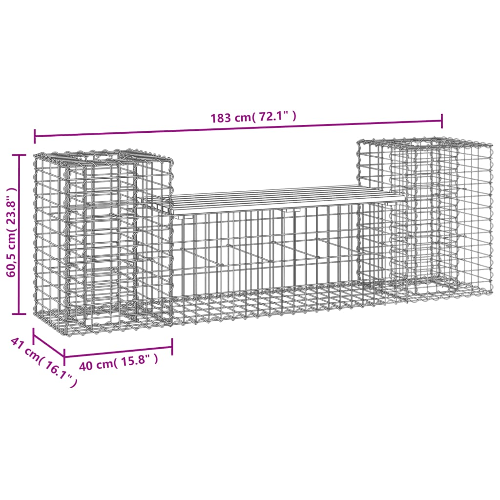 vidaXL Patio Bench Outdoor Park Bench Seating Gabion Design Solid Wood Pine-0