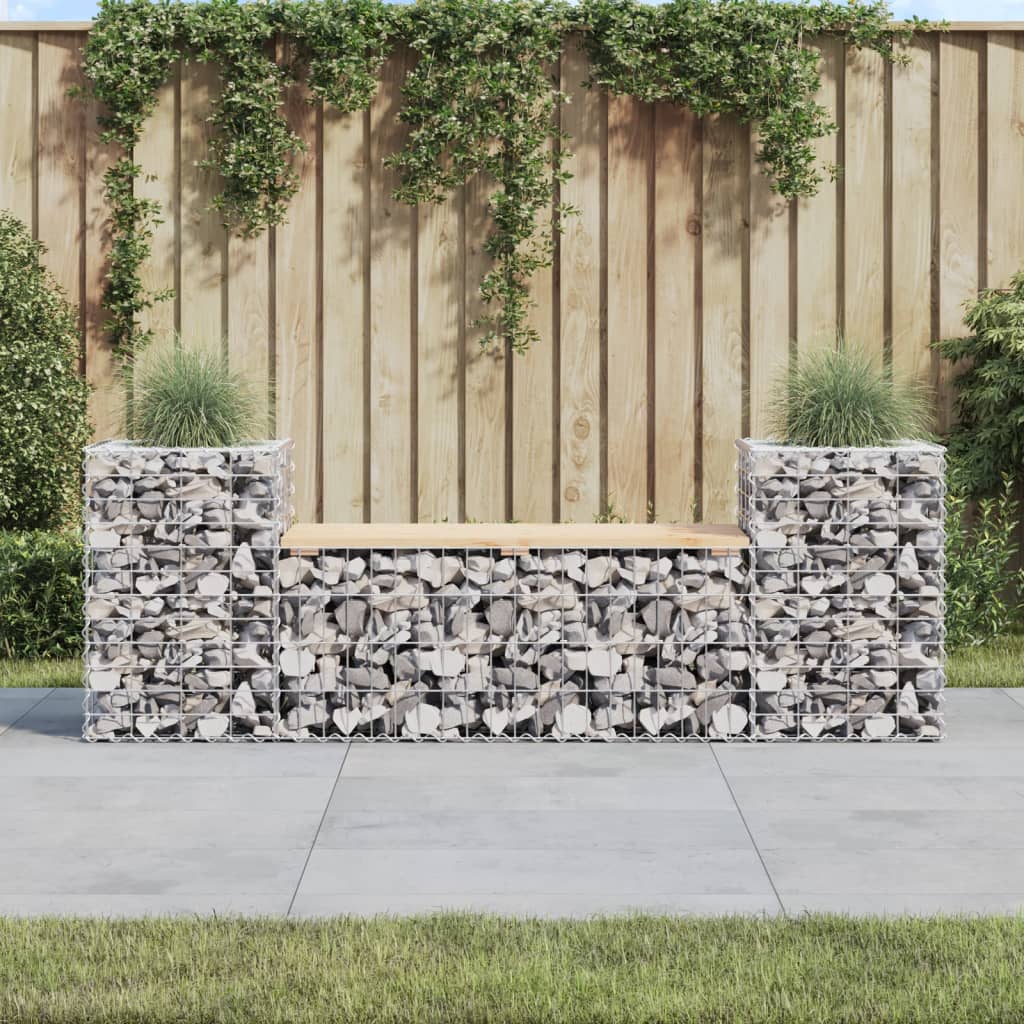 vidaXL Patio Bench Outdoor Park Bench Seating Gabion Design Solid Wood Pine-16