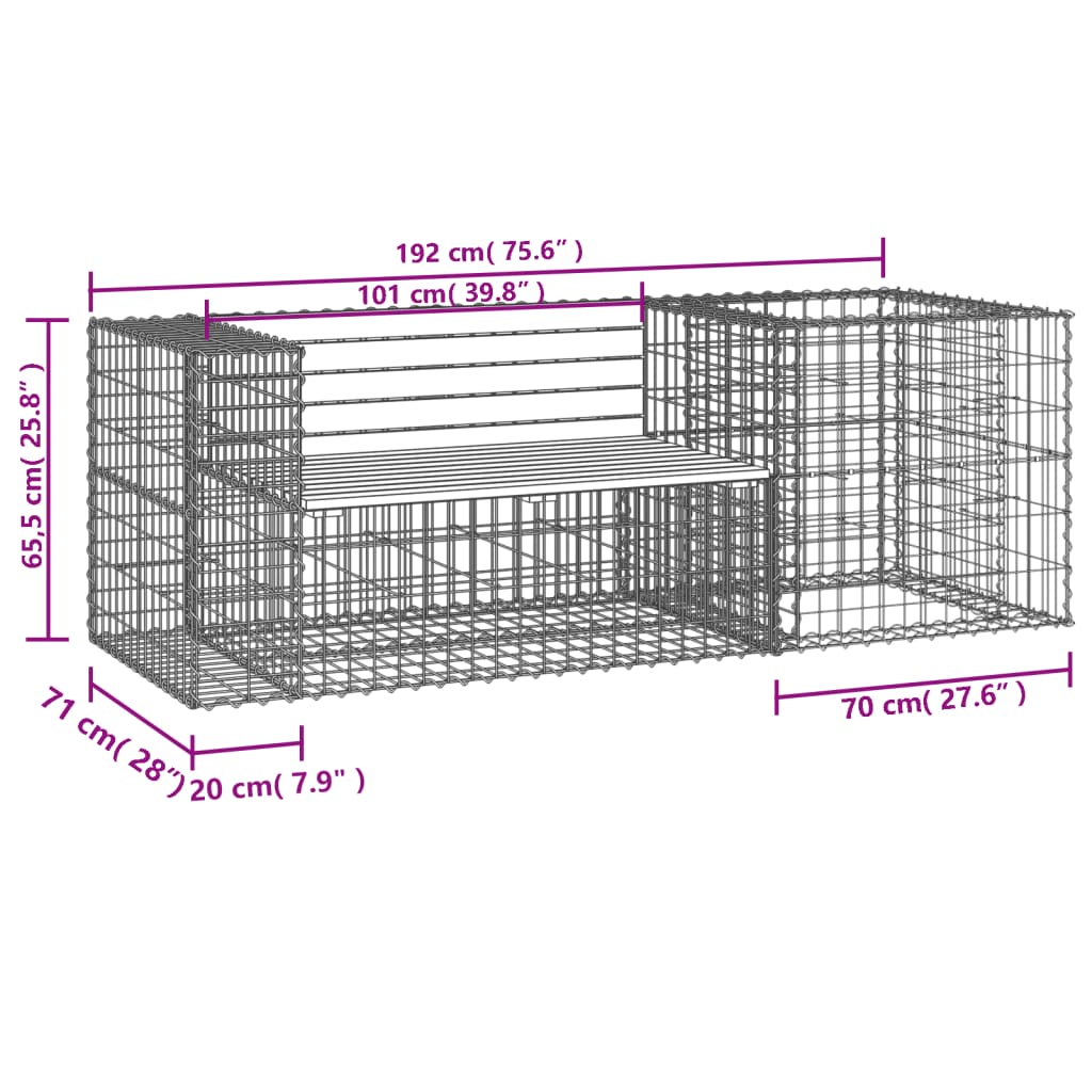 vidaXL Patio Bench with Gabion Basket Park Garden Outdoor Seating Solid Wood-15