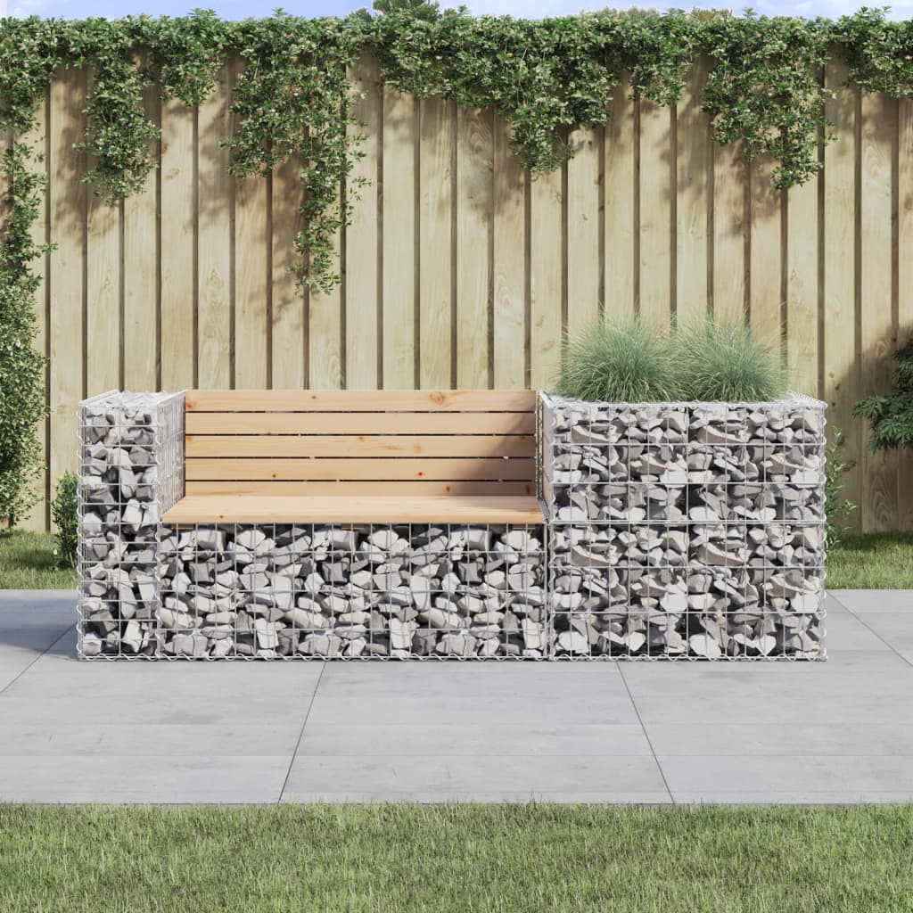 vidaXL Patio Bench with Gabion Basket Park Garden Outdoor Seating Solid Wood-3