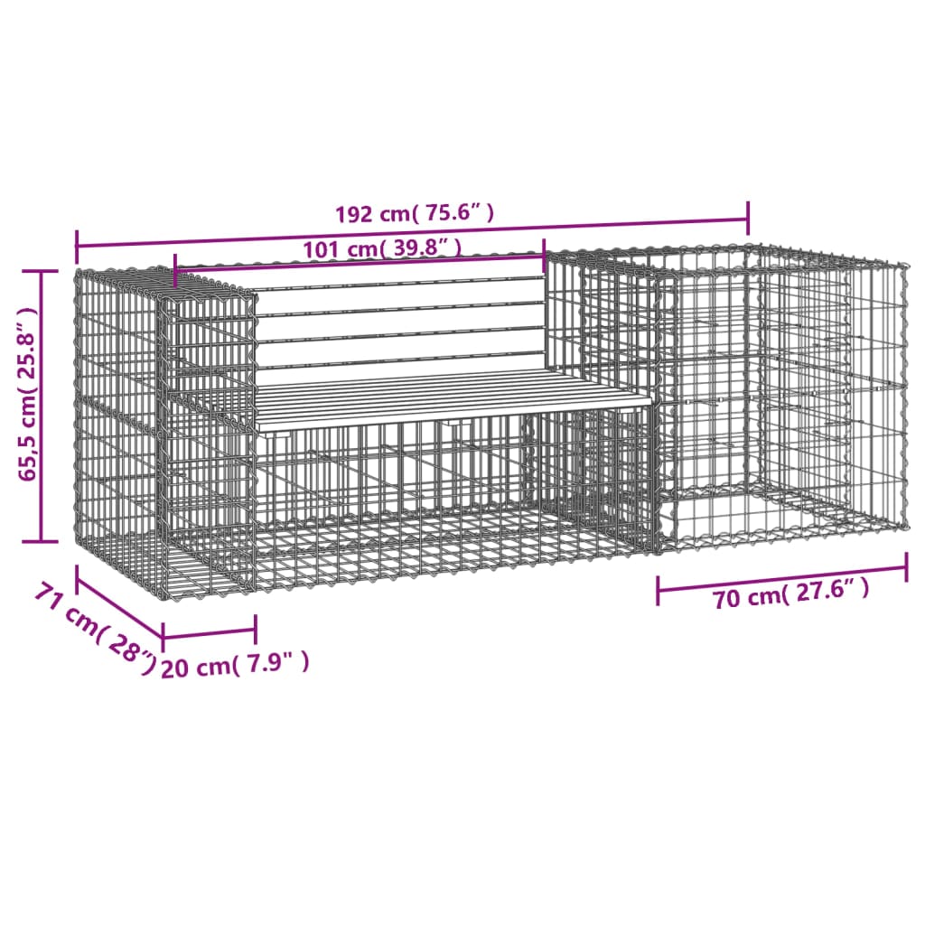 vidaXL Patio Bench with Gabion Basket Park Garden Outdoor Seating Solid Wood-6