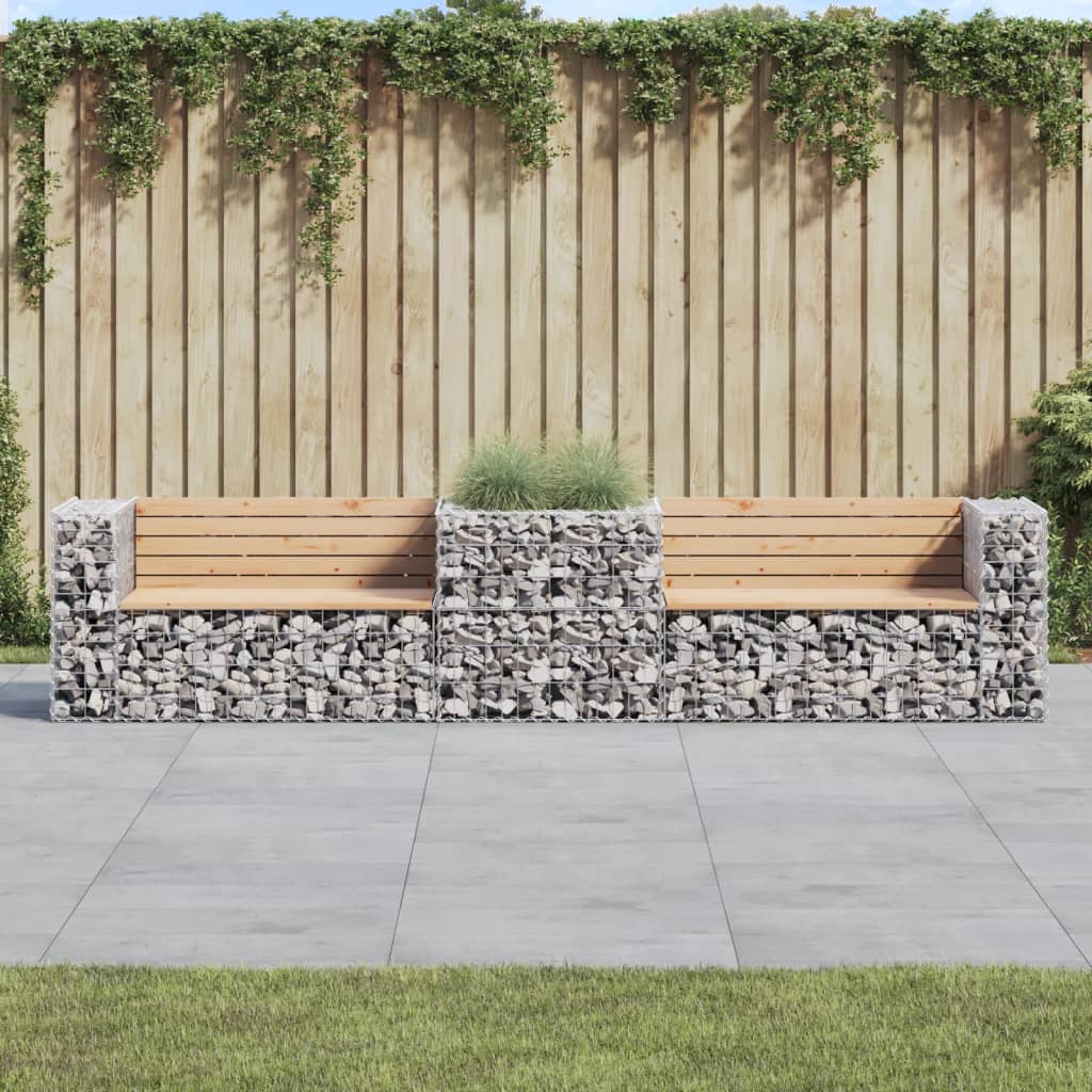 vidaXL Patio Bench with Gabion Basket Park Garden Outdoor Seating Solid Wood-3