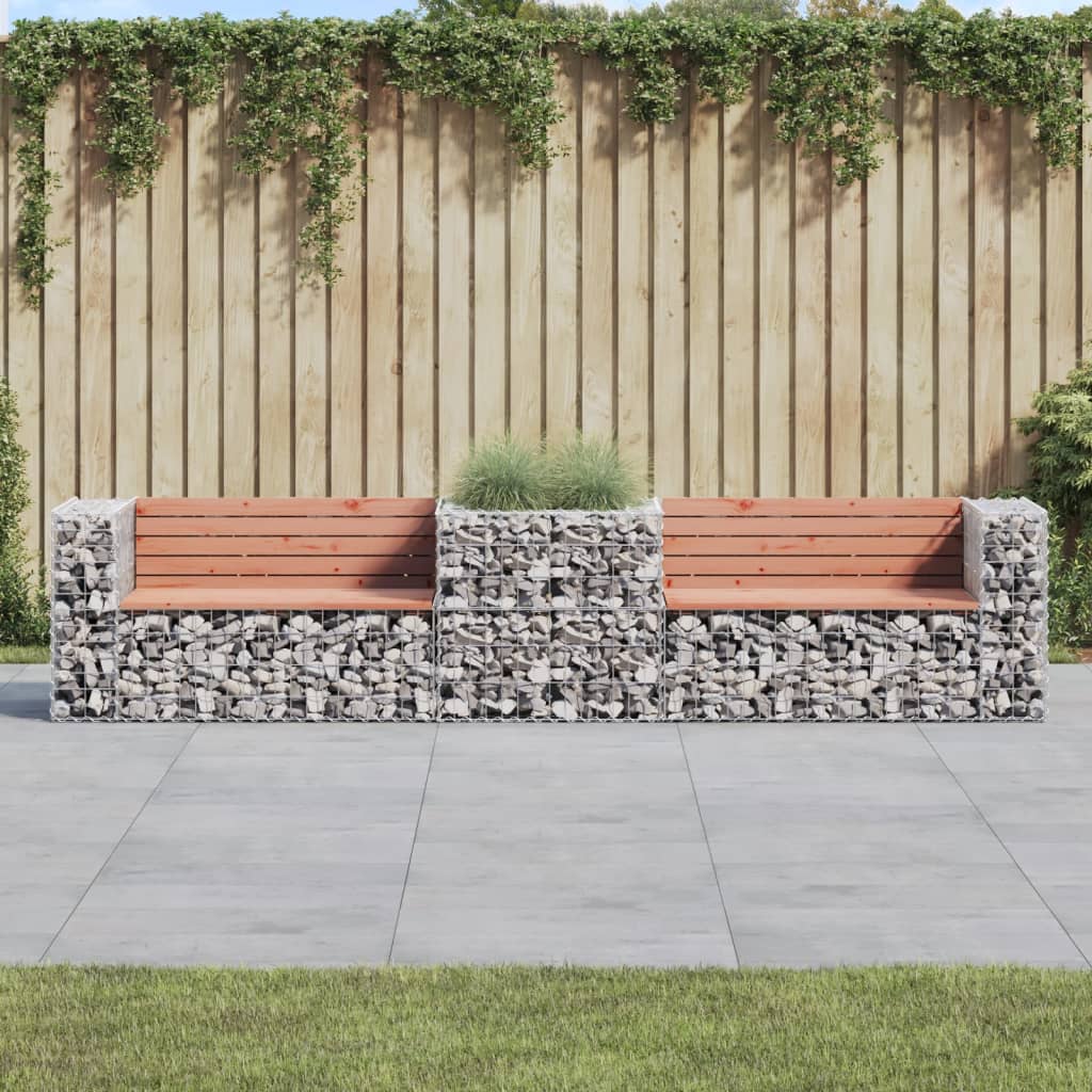 vidaXL Patio Bench with Gabion Basket Park Garden Outdoor Seating Solid Wood-4