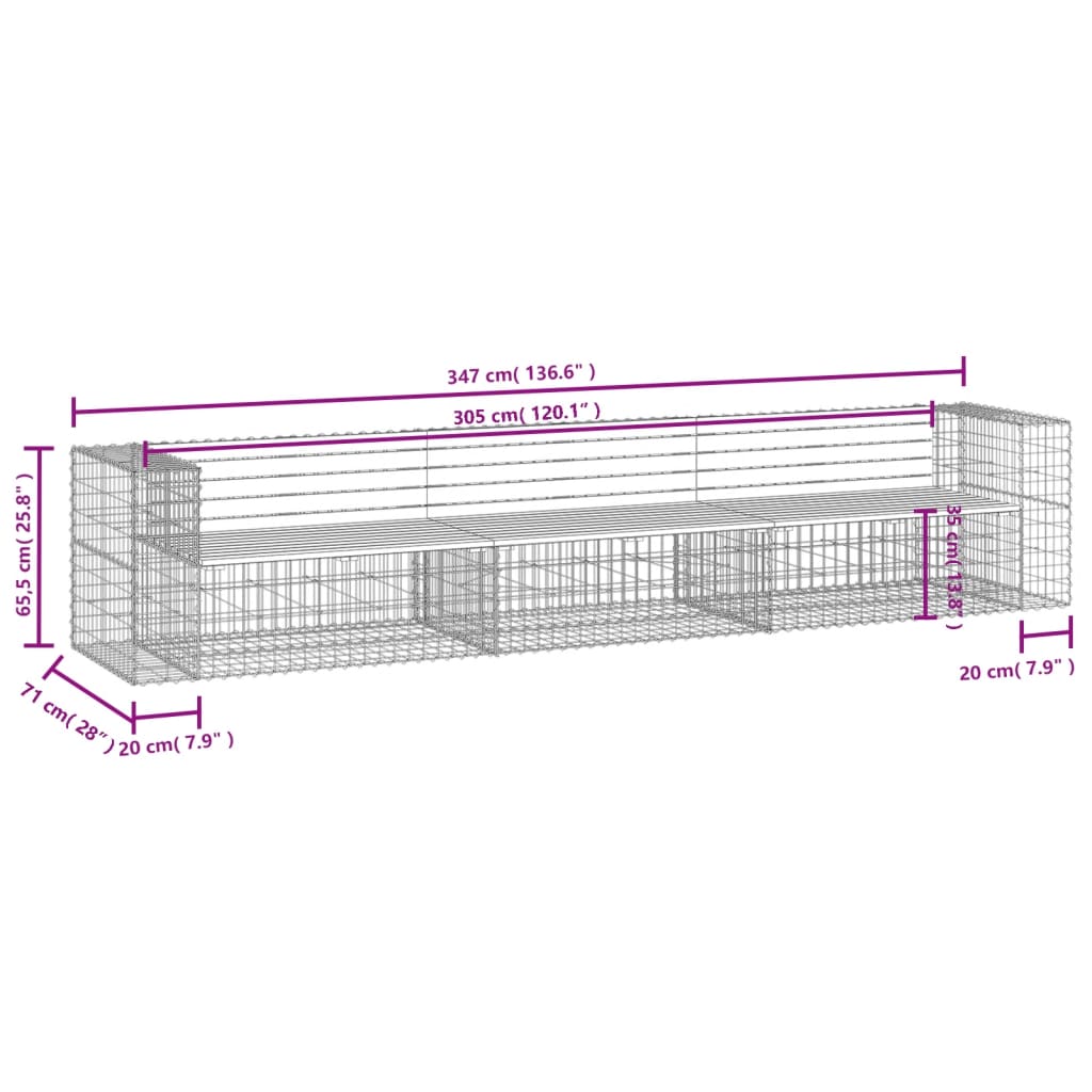 vidaXL Patio Bench Gabion Design Outdoor Seating Bench Loveseat Solid Wood-3