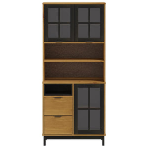 vidaXL Highboard with Glass Doors FLAM 31.5"x15.7"x70.9" Solid Wood Pine-3