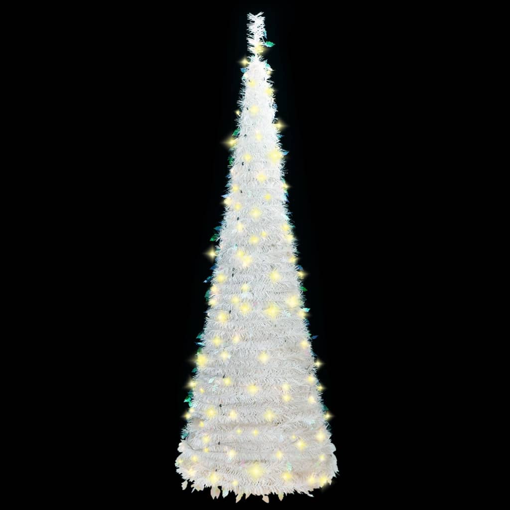 vidaXL Christmas Tree Artificial Xmas Decoration with Stand Pop-up LEDs White-8