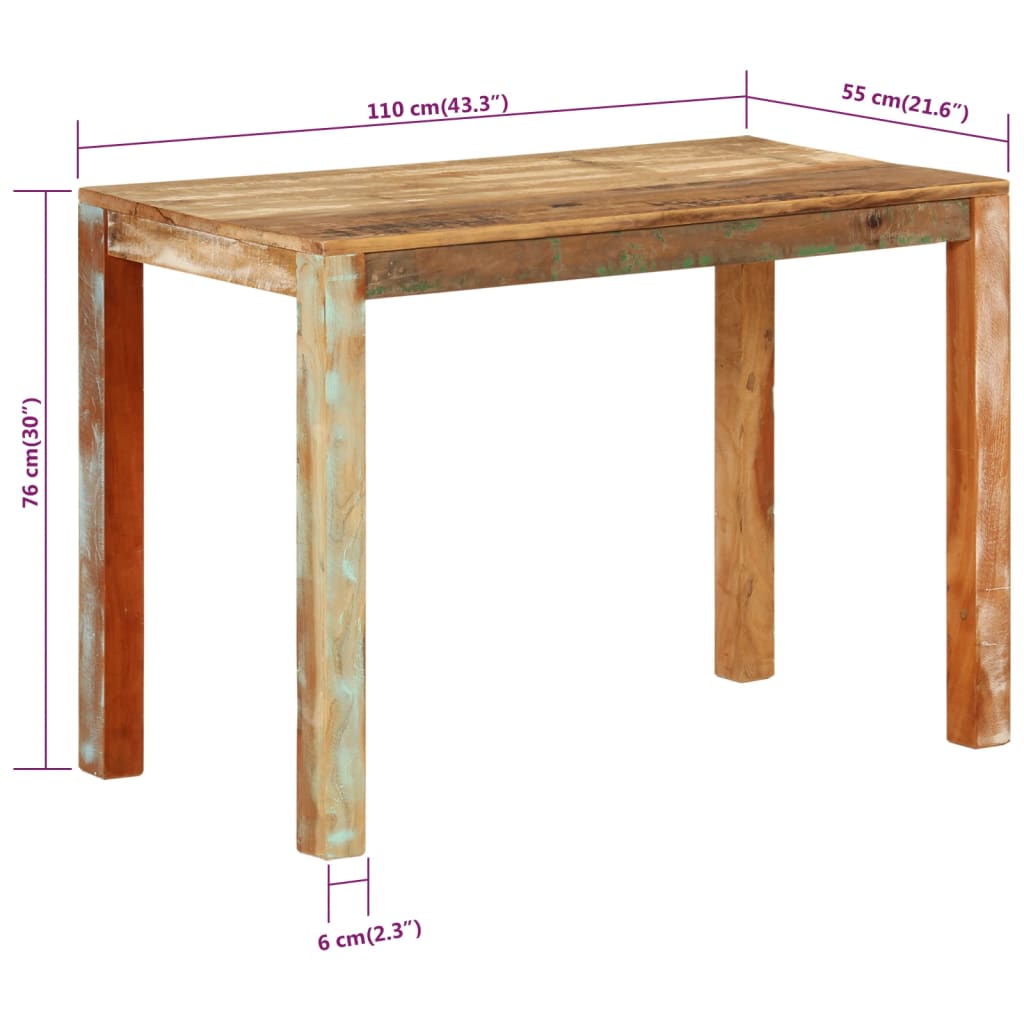 vidaXL Dining Table 43.3"x21.7"x29.9" Solid Wood Reclaimed-0