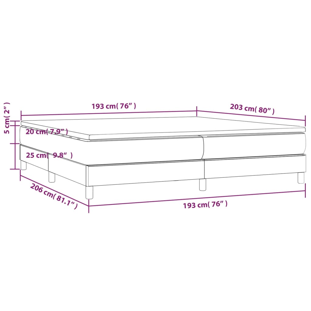 vidaXL Box Spring Bed with Mattress Black 72"x83.9" California King Fabric-23