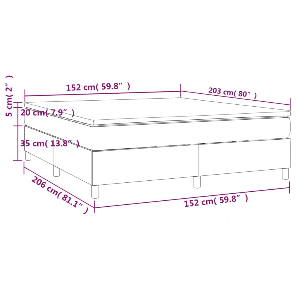 vidaXL Box Spring Bed with Mattress Black 72"x83.9" California King Fabric-14