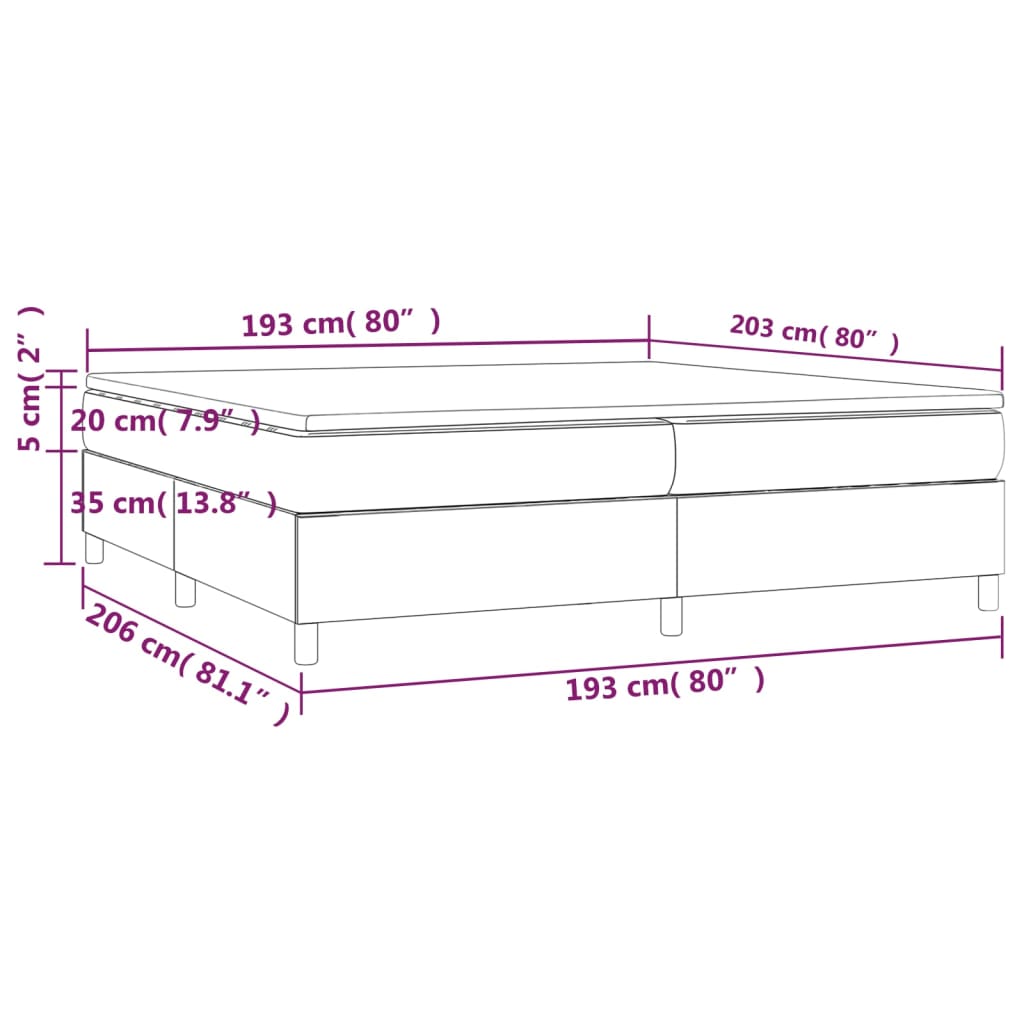 vidaXL Box Spring Bed with Mattress Black 72"x83.9" California King Fabric-3