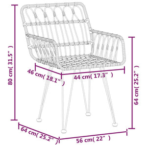 vidaXL Rattan Dining Chairs 2 Pcs Patio Wicker Chair with Armrest PE Rattan-12