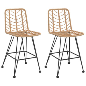 vidaXL Rattan Bar Stool 2 Pcs Stool with Back and Footrest PE Rattan and Steel-5