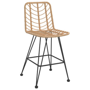 vidaXL Rattan Bar Stool 2 Pcs Stool with Back and Footrest PE Rattan and Steel-2