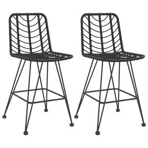 vidaXL Rattan Bar Stool 2 Pcs Stool with Back and Footrest PE Rattan and Steel-1