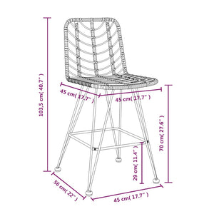 vidaXL Rattan Bar Stool 2 Pcs Stool with Back and Footrest PE Rattan and Steel-11