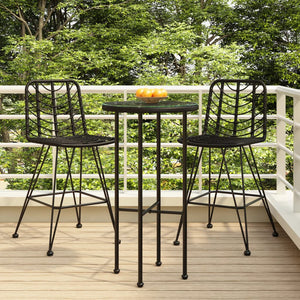 vidaXL Rattan Bar Stool 2 Pcs Stool with Back and Footrest PE Rattan and Steel-3