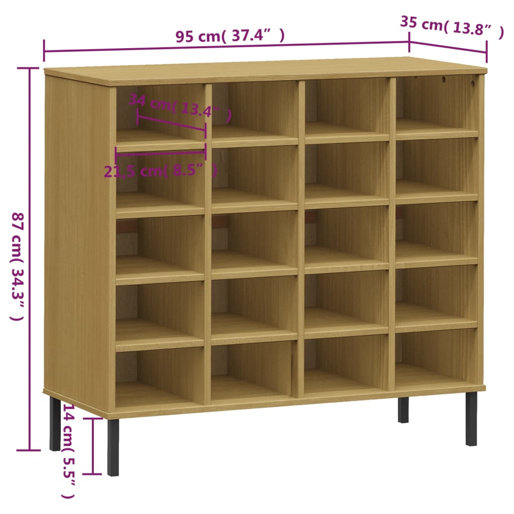 vidaXL Shoe Cabinet Shoe Cubby with 20 Compartments Shoe Rack Solid Pine Wood-3