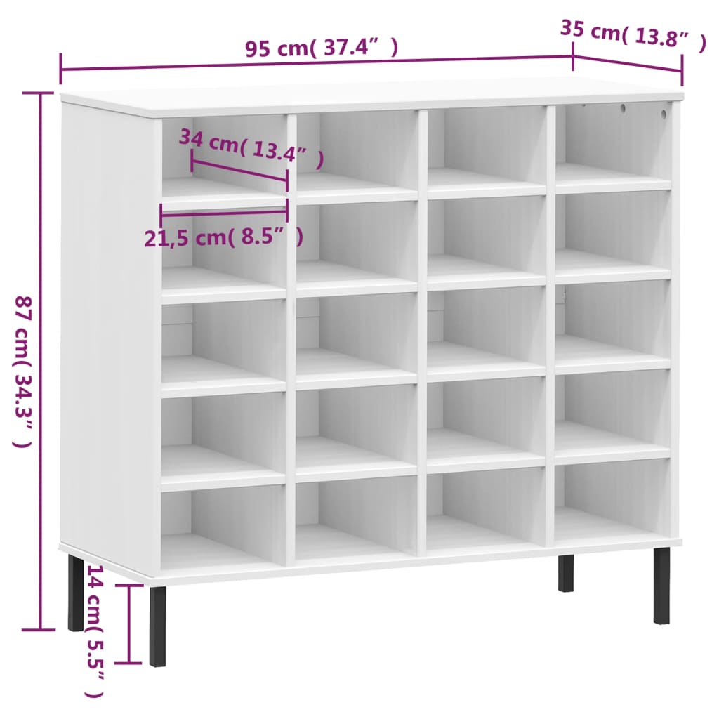 vidaXL Shoe Cabinet Shoe Cubby with 20 Compartments Shoe Rack Solid Pine Wood-19