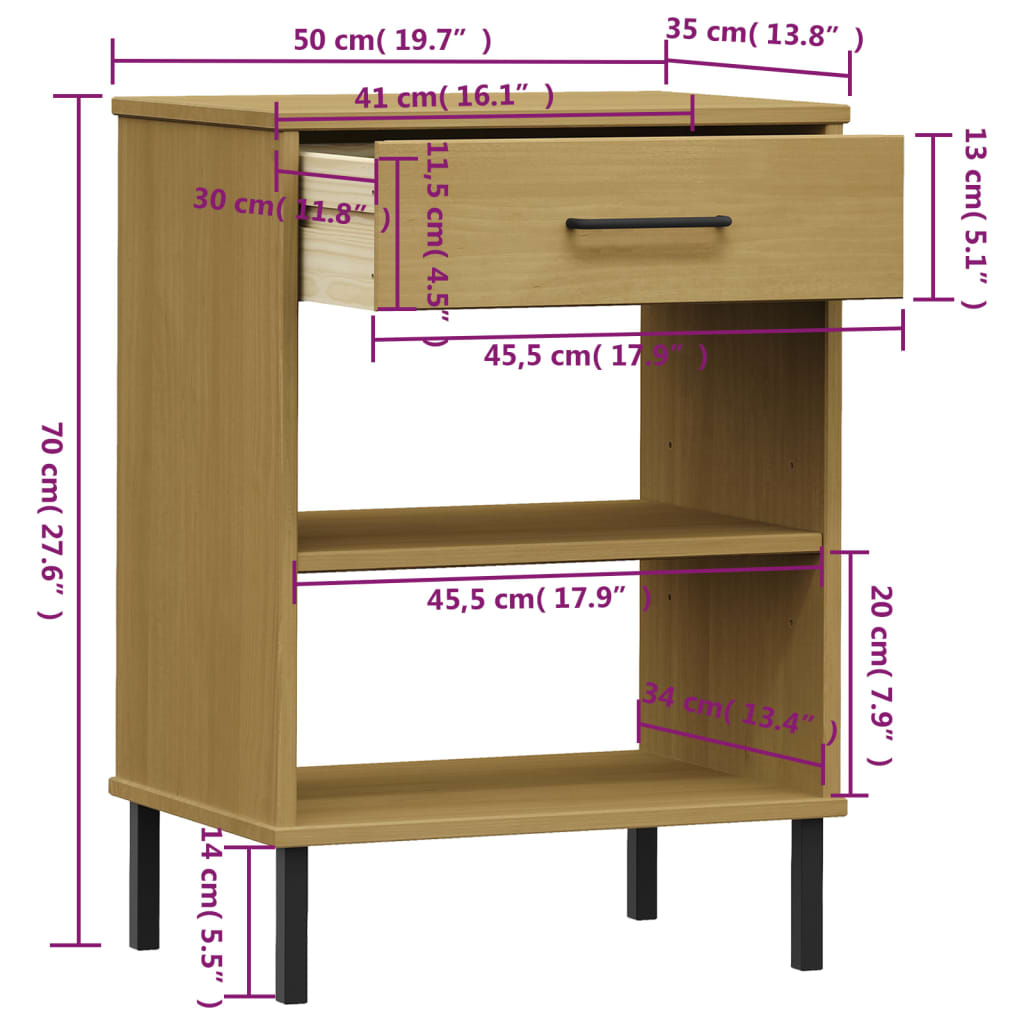 vidaXL Console Cabinet Buffet Storage with Metal Legs Solid Wood Pine OSLO-21