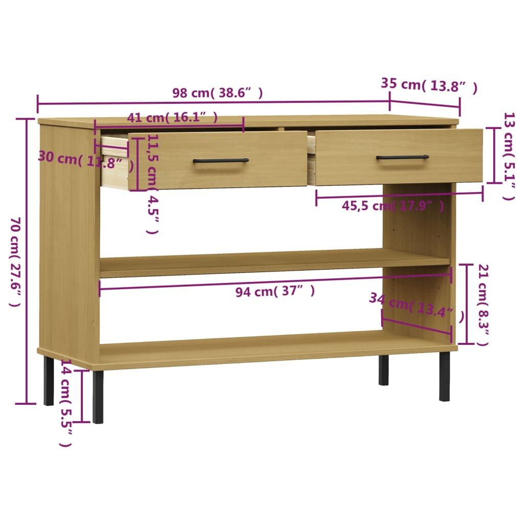 vidaXL Console Cabinet Buffet Storage with Metal Legs Solid Wood Pine OSLO-19