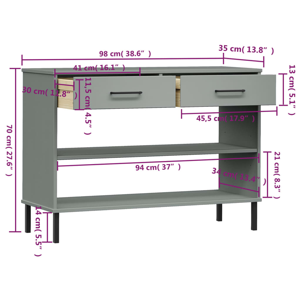 vidaXL Console Cabinet Buffet Storage with Metal Legs Solid Wood Pine OSLO-11