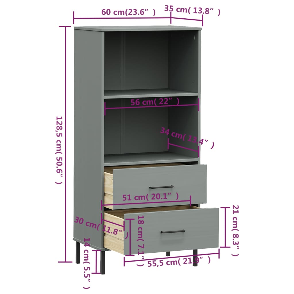 vidaXL Bookshelf Book Cabinet with 2 Drawers Storage Cabinet OSLO Solid Wood-18