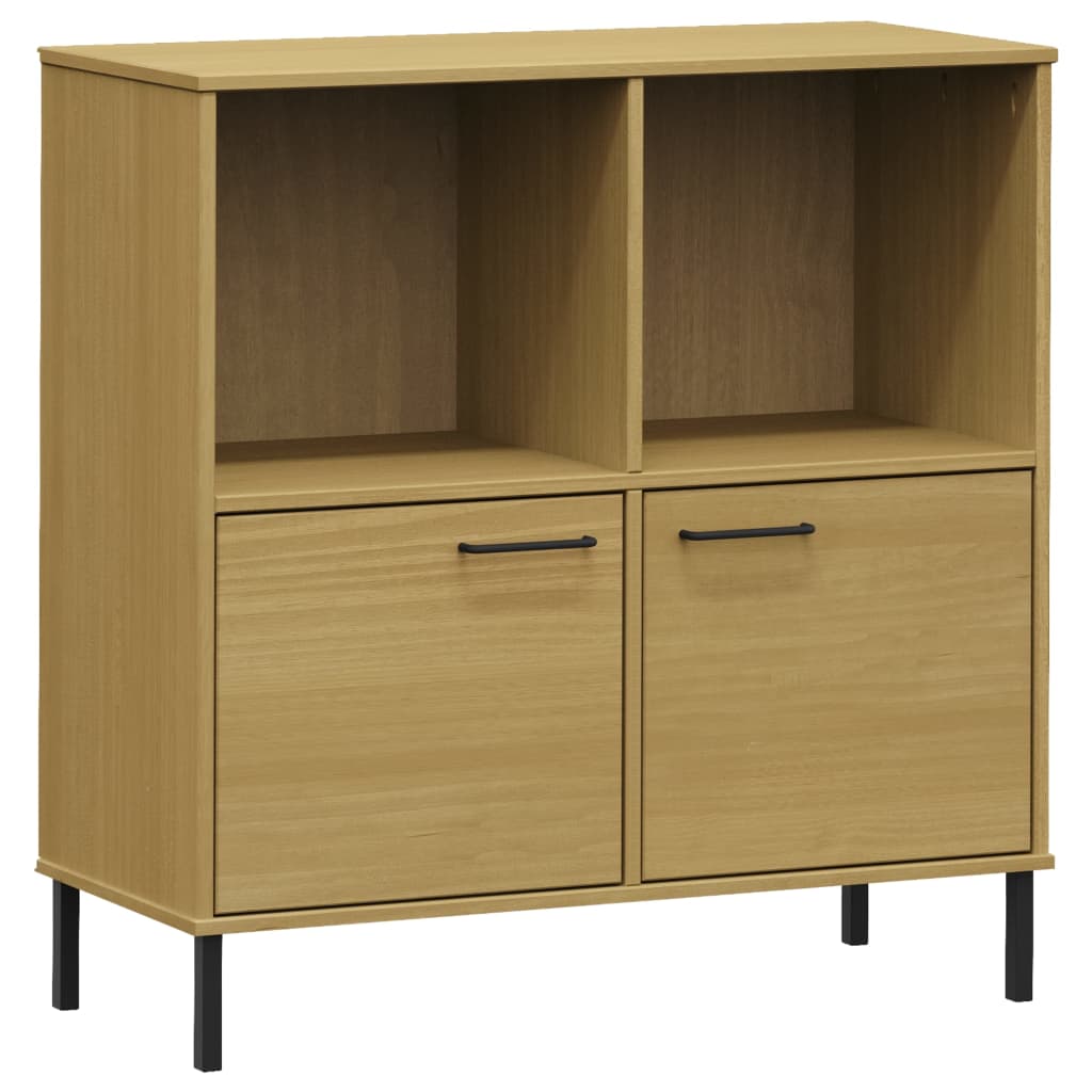 vidaXL Bookshelf Book Cabinet with Metal Legs Storage Cabinet OSLO Solid Wood-0