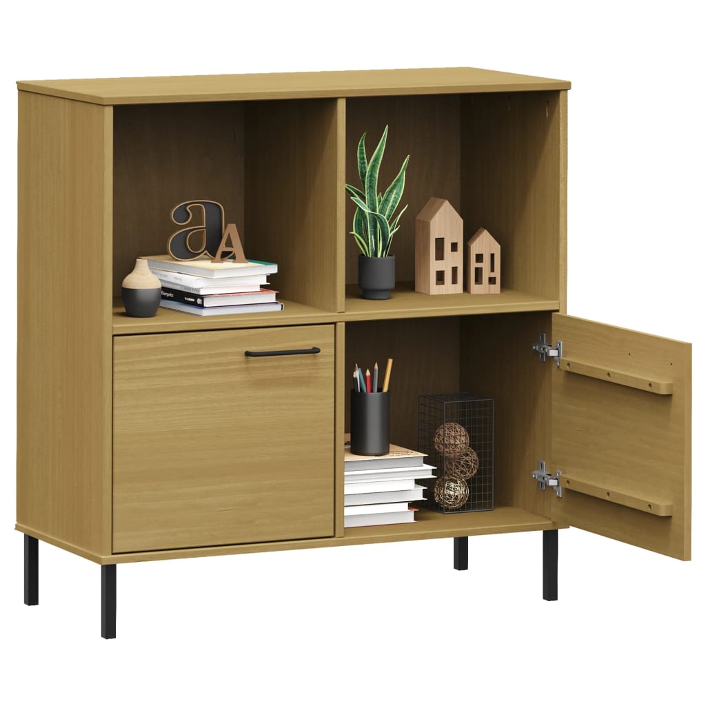 vidaXL Bookshelf Book Cabinet with Metal Legs Storage Cabinet OSLO Solid Wood-24