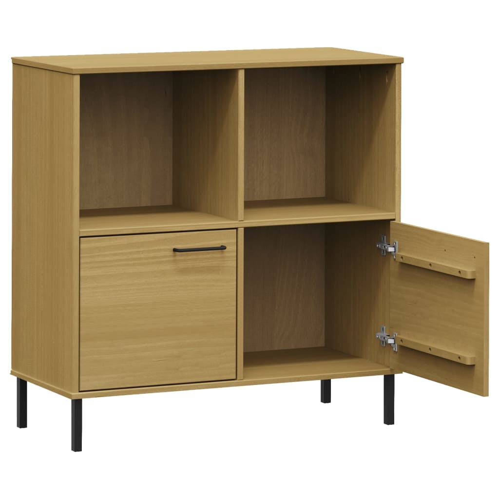 vidaXL Bookshelf Book Cabinet with Metal Legs Storage Cabinet OSLO Solid Wood-2