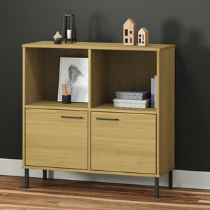 vidaXL Bookshelf Book Cabinet with Metal Legs Storage Cabinet OSLO Solid Wood-3