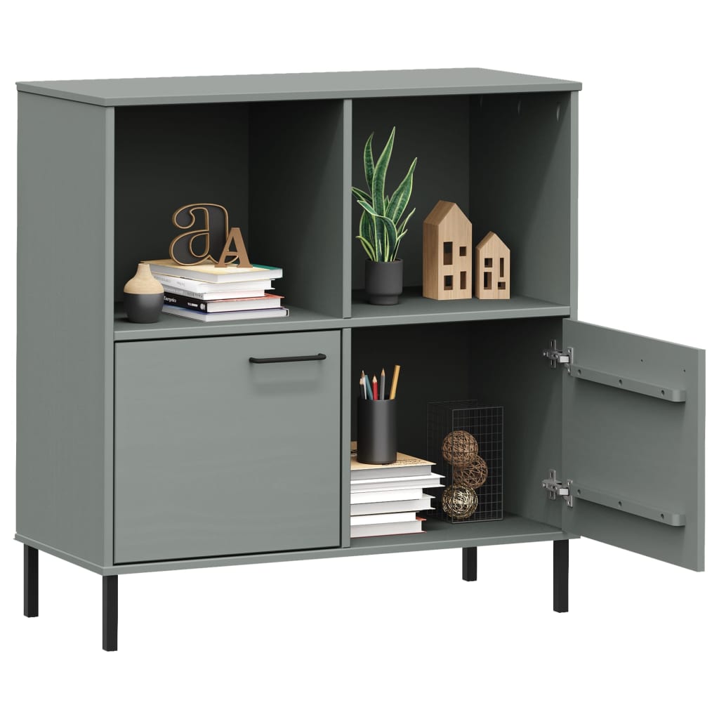 vidaXL Bookshelf Book Cabinet with Metal Legs Storage Cabinet OSLO Solid Wood-14