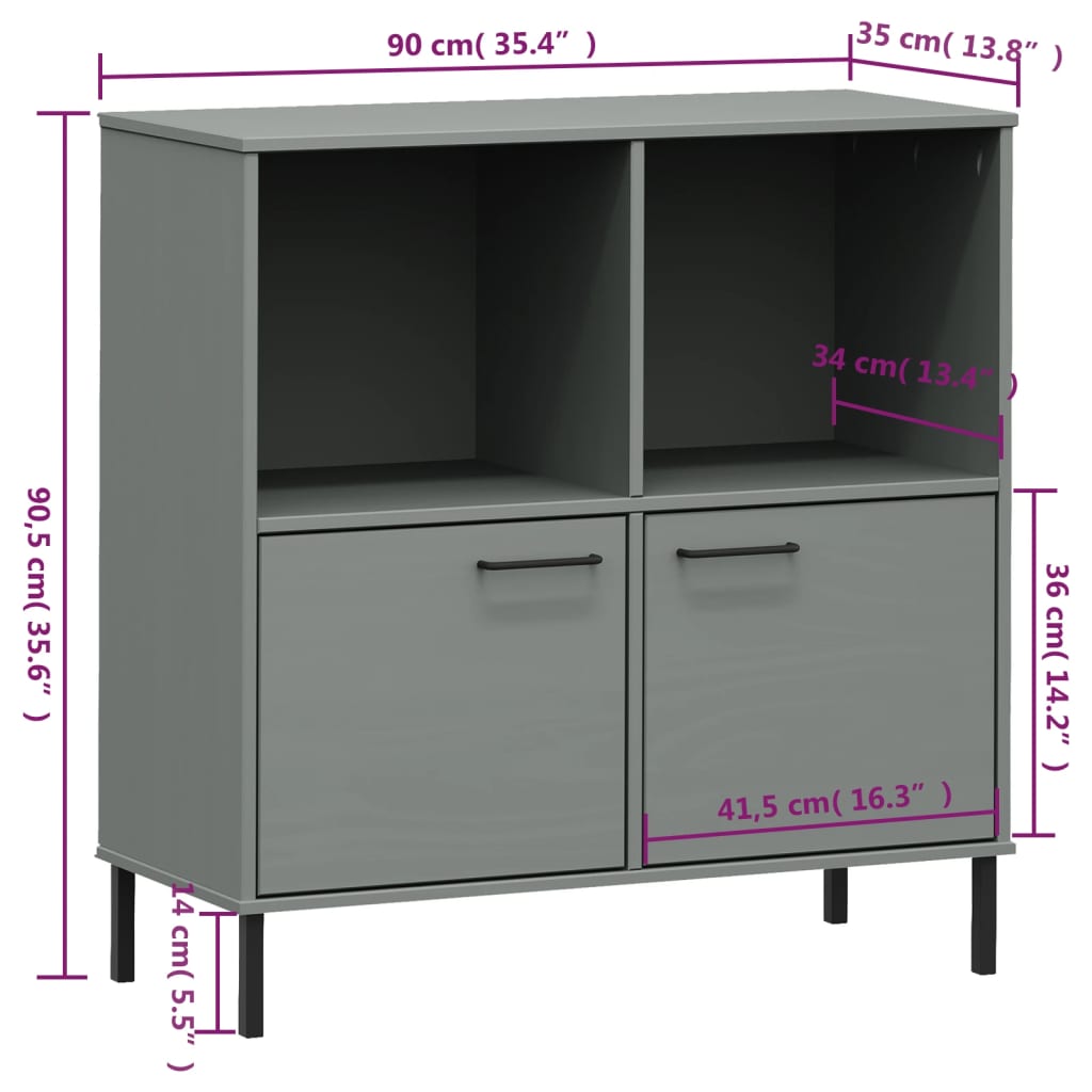 vidaXL Bookshelf Book Cabinet with Metal Legs Storage Cabinet OSLO Solid Wood-22