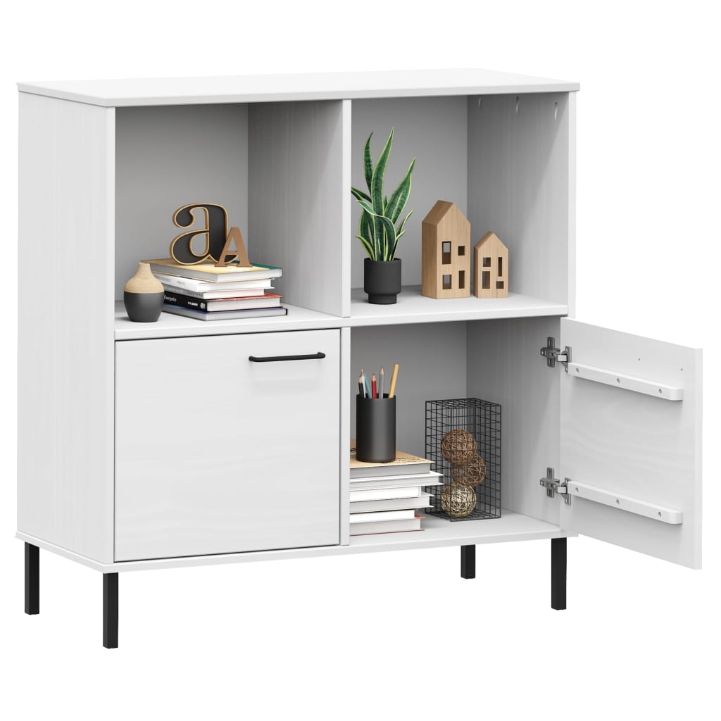 vidaXL Bookshelf Book Cabinet with Metal Legs Storage Cabinet OSLO Solid Wood-1