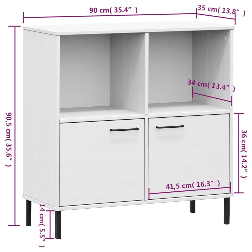 vidaXL Bookshelf Book Cabinet with Metal Legs Storage Cabinet OSLO Solid Wood-19