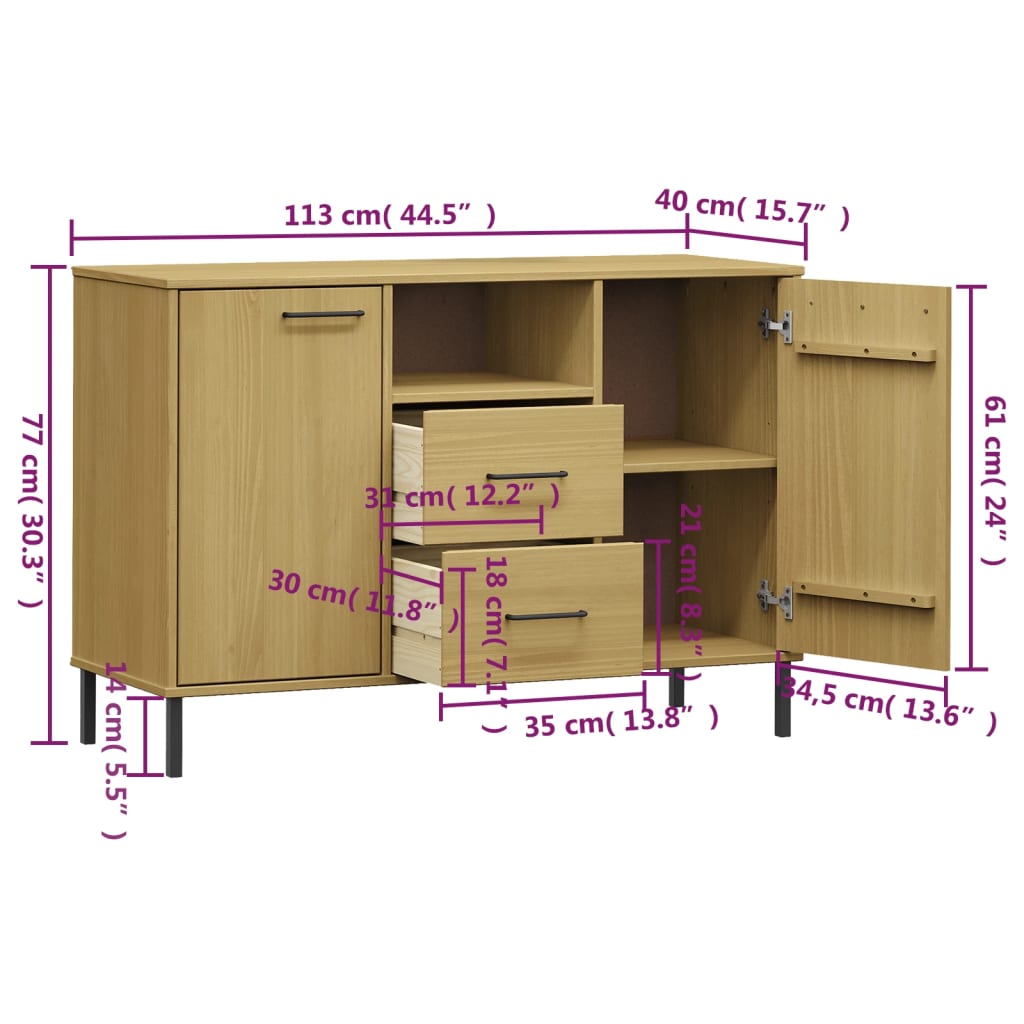 vidaXL Sideboard Buffet Cabinet with Metal Legs for Kitchen Solid Wood OSLO-18